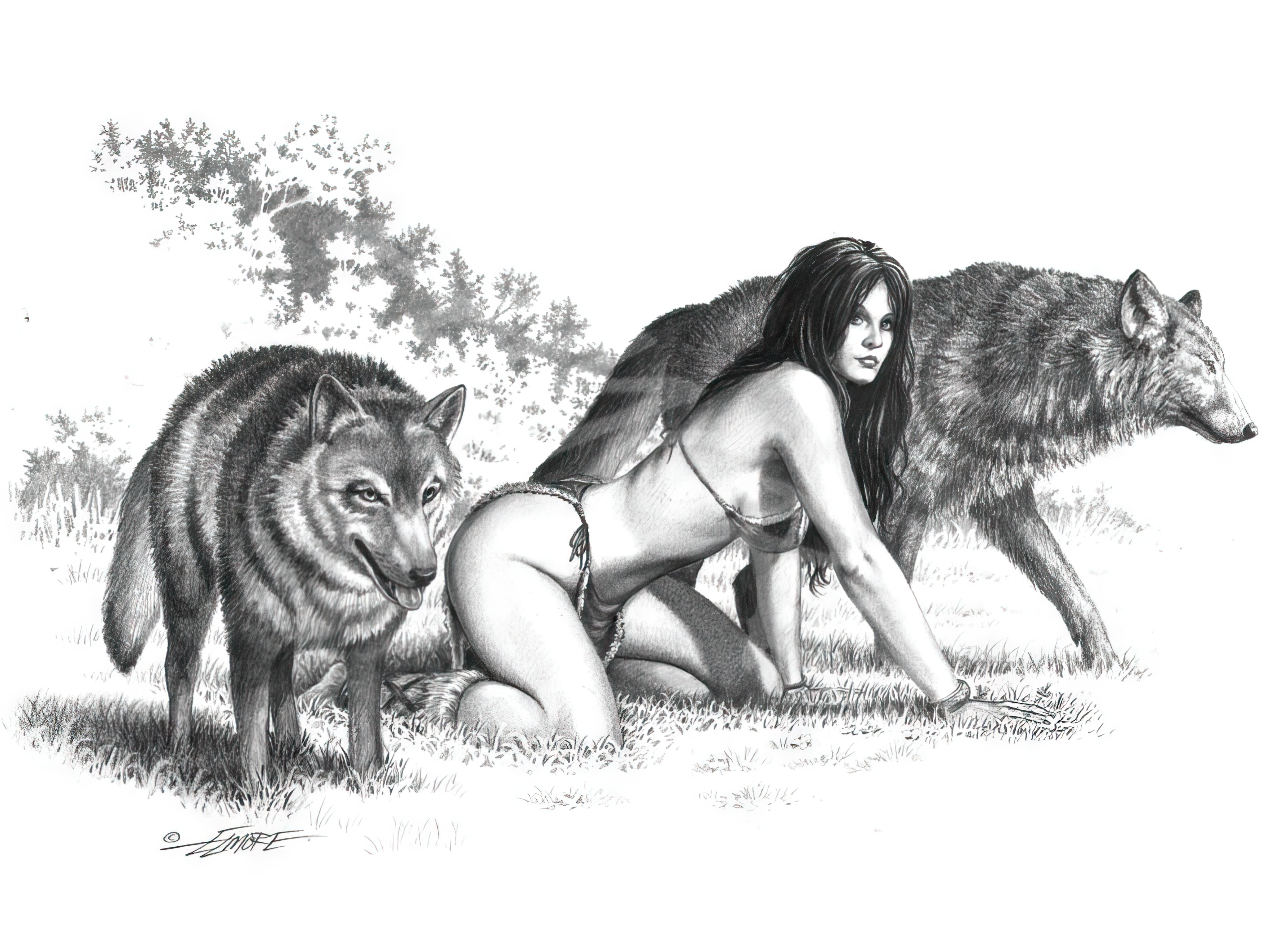 Woman And Wolves